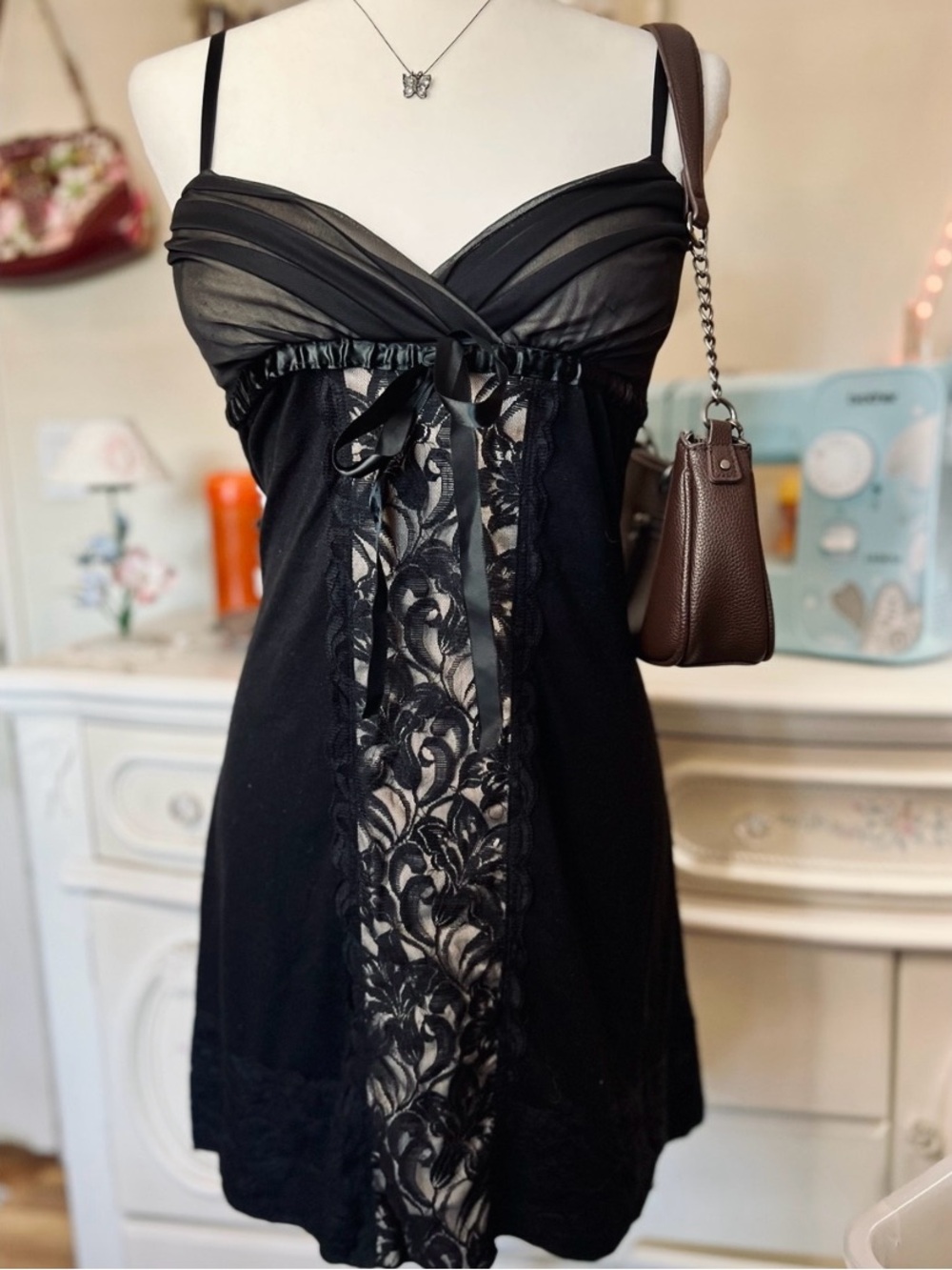 Soulmates Black Strapless Lace-Panel Cami Dress